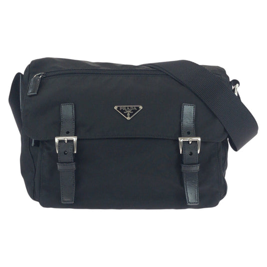 PRADA Shoulder Bag Nylon Black Silver Metal Test Triangle With logo