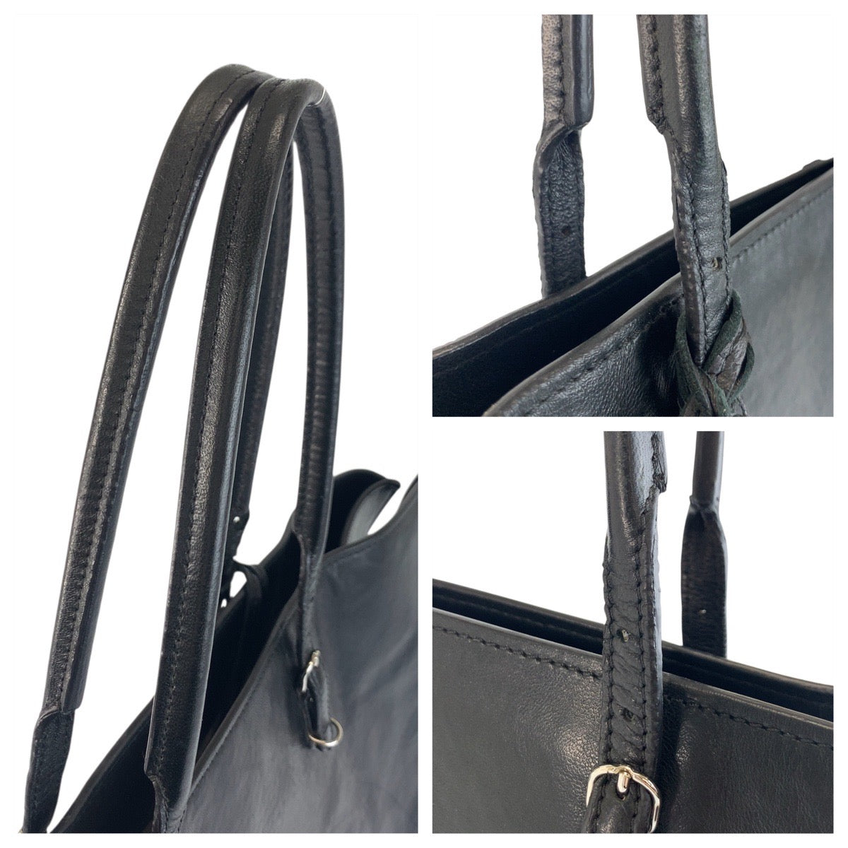 BALENCIAGA Tote Bag 236701 leather Black SilverMetal Tote Bag Shoulder Bag Unisex paper Women Used Authentic