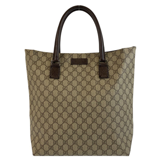 GUCCI Tote Bag 131220 GG Supreme canvas, leather Beige Brown SilverMetal Tote Bag handbag Women Used Authentic