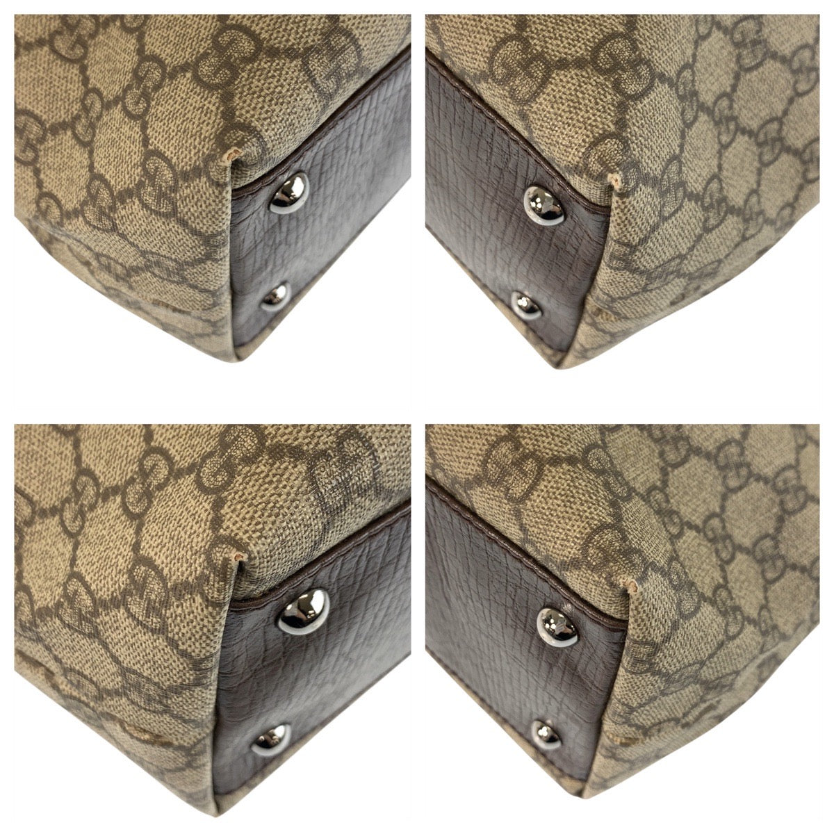 GUCCI Tote Bag 131220 GG Supreme canvas, leather Beige Brown SilverMetal Tote Bag handbag Women Used Authentic