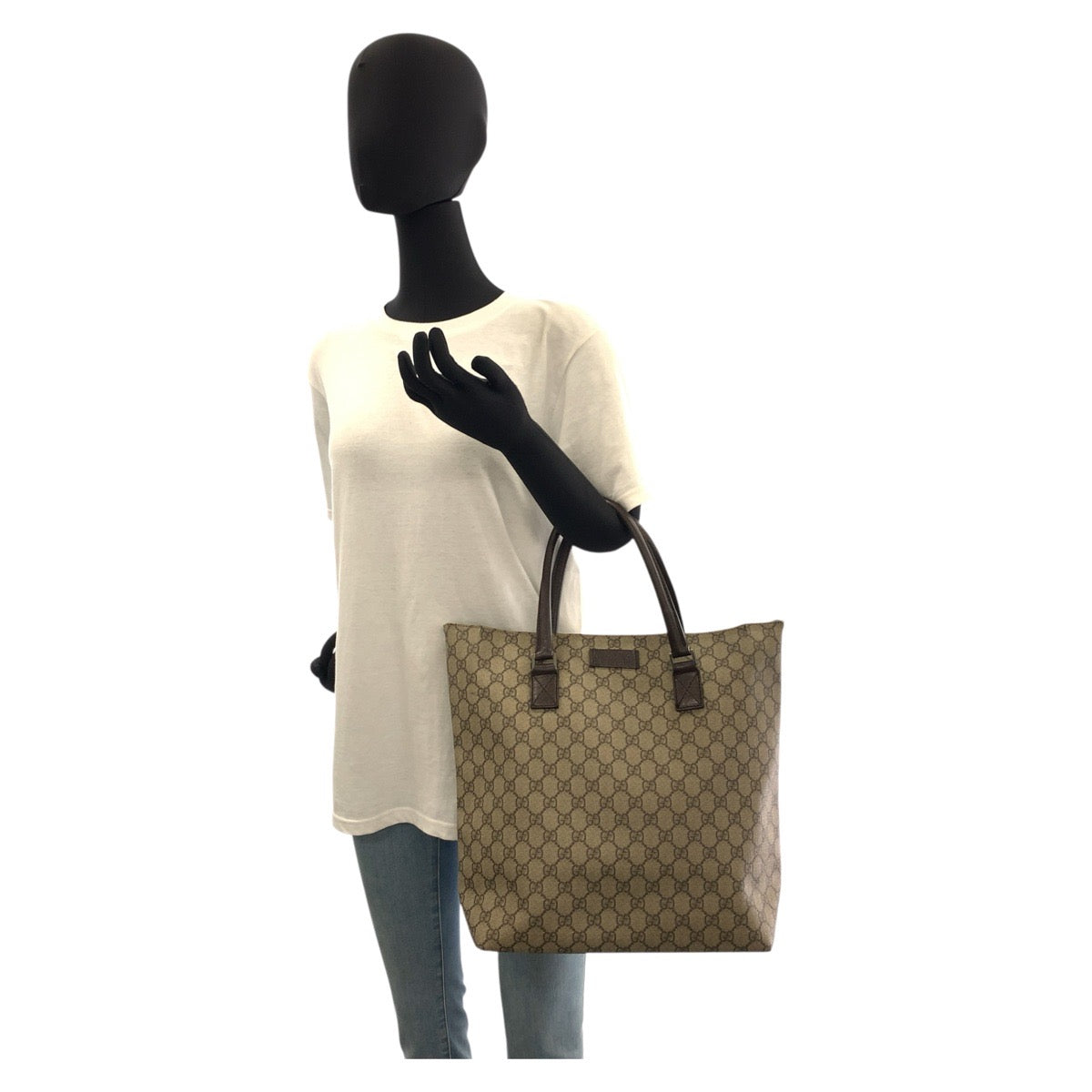 GUCCI Tote Bag 131220 GG Supreme canvas, leather Beige Brown SilverMetal Tote Bag handbag Women Used Authentic