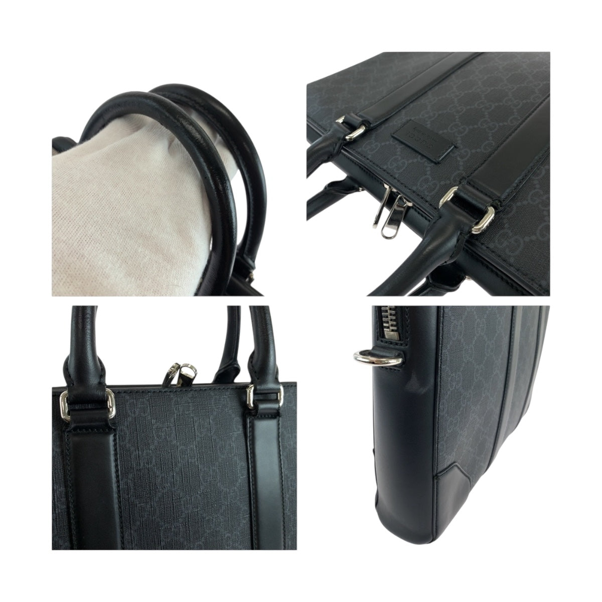 GUCCI Business bag 474135 GG Supreme Canvas Black SilverMetal