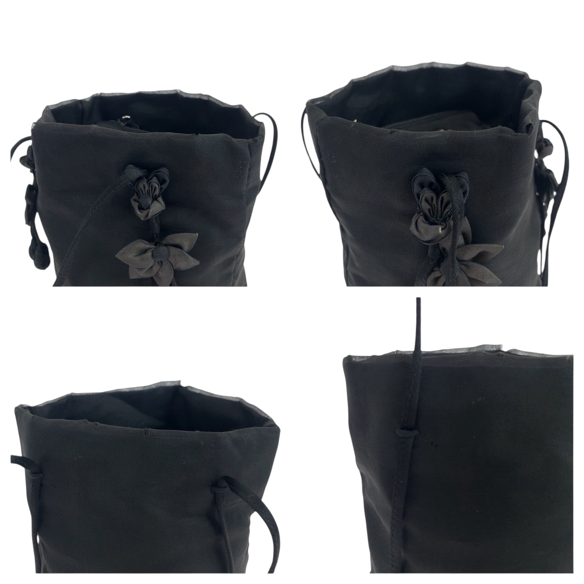 PRADA Tote Bag Nylon, Satin Black Silver Metal Tote Bag with pouch Tessuto Satin Women Used Authentic