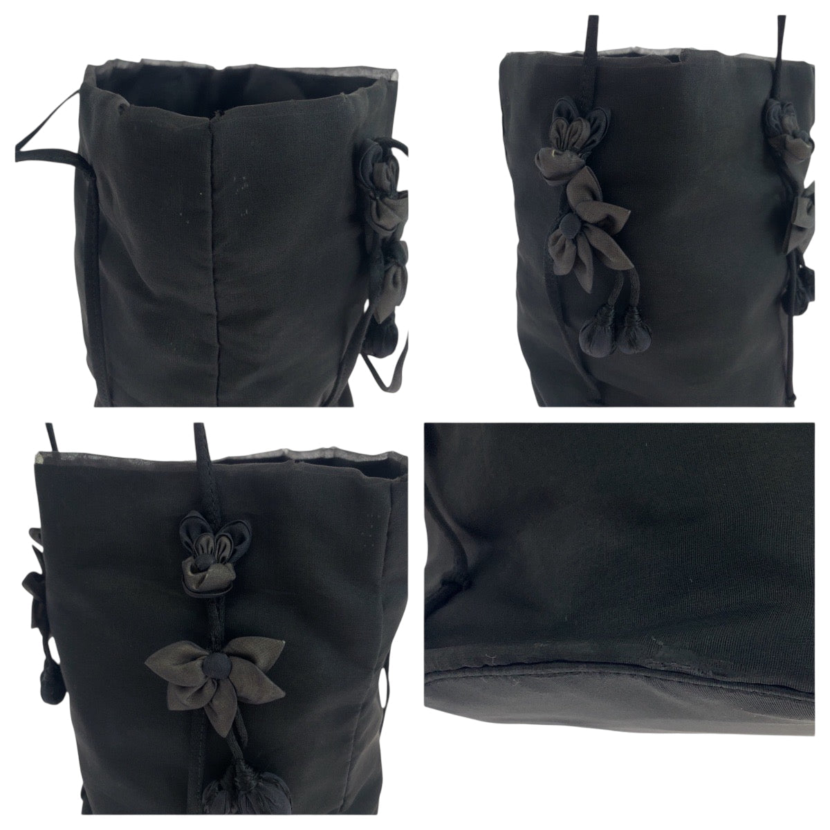 PRADA Tote Bag Nylon, Satin Black Silver Metal Tote Bag with pouch Tessuto Satin Women Used Authentic