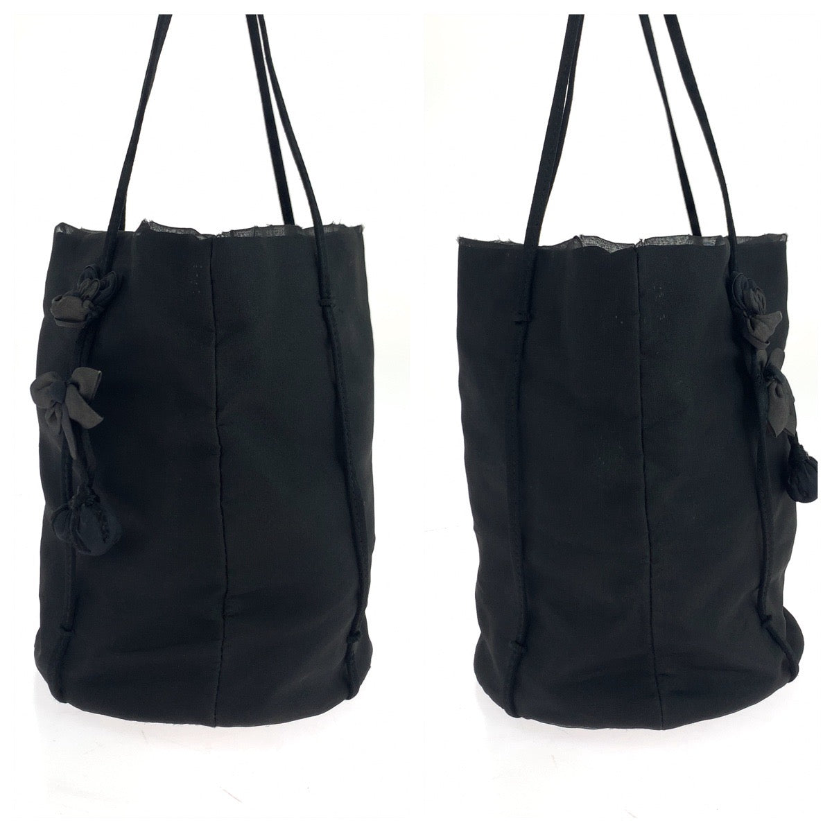 PRADA Tote Bag Nylon, Satin Black Silver Metal Tote Bag with pouch Tessuto Satin Women Used Authentic