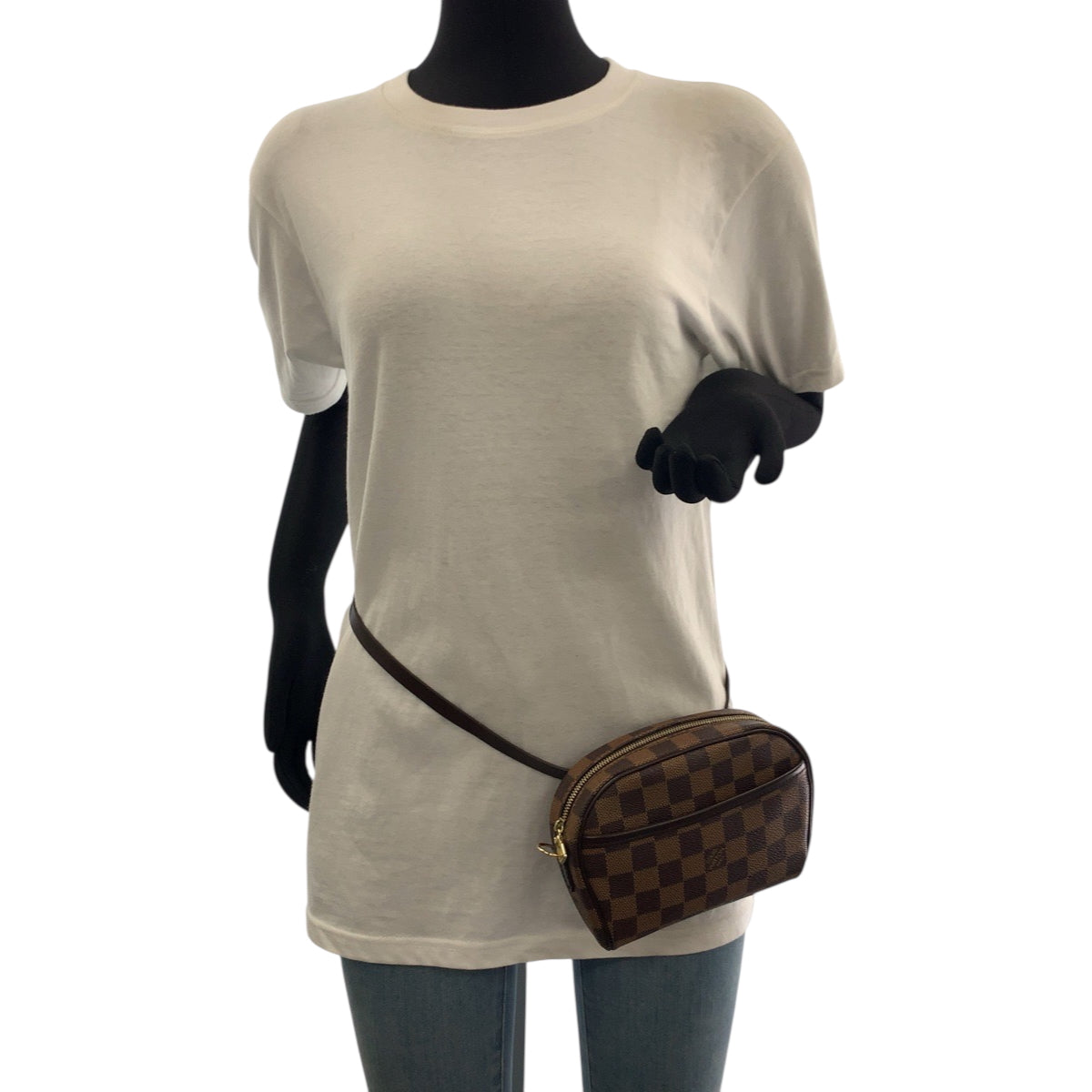 LOUIS VUITTON Waist bag N51296 PVC Brown Gold Metal Waist bag Damier Ebene Pochette Ipanema Women XS Used Authentic