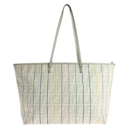 FENDI Tote Bag 88H185 HQP leather White multicolor Tote Bag Shoulder Bag Zucca Women Used Authentic