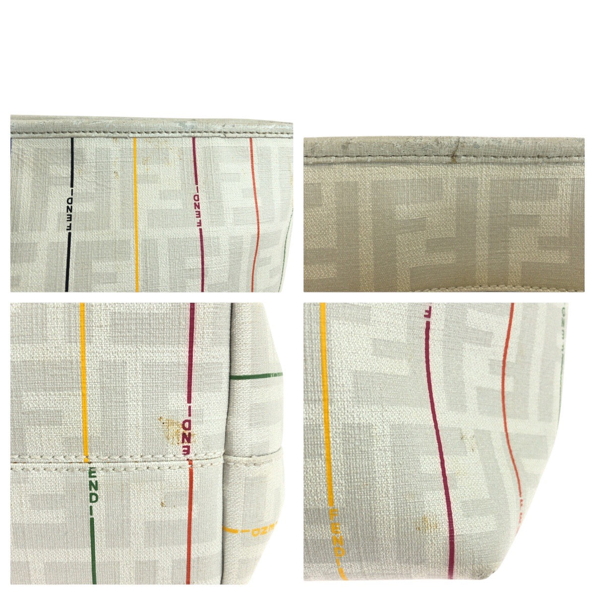 FENDI Tote Bag 88H185 HQP leather White multicolor Tote Bag Shoulder Bag Zucca Women Used Authentic