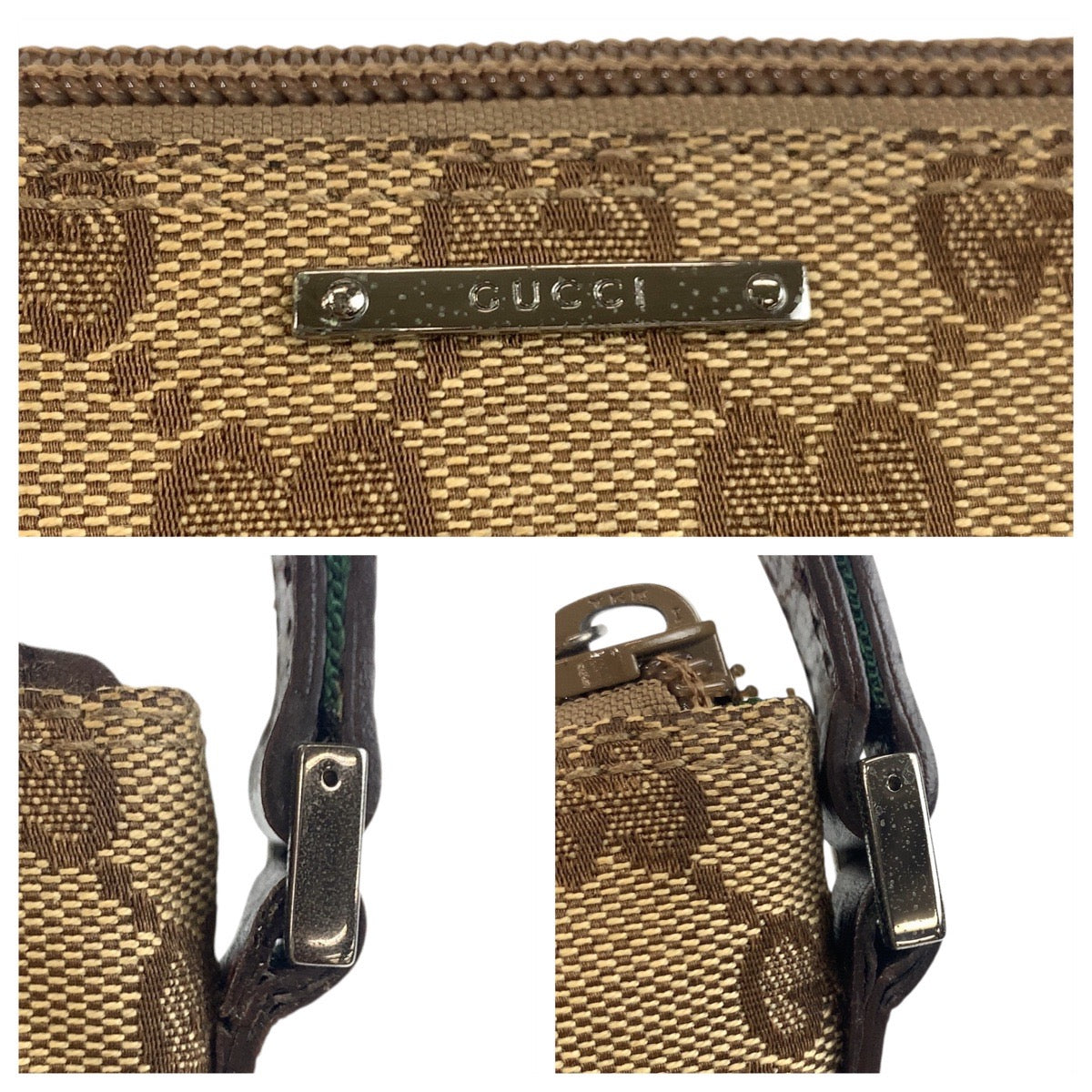 GUCCI Handbag 141809 GG canvas Beige SilverMetal Handbag accessory pouch Sherry line Women Used Authentic