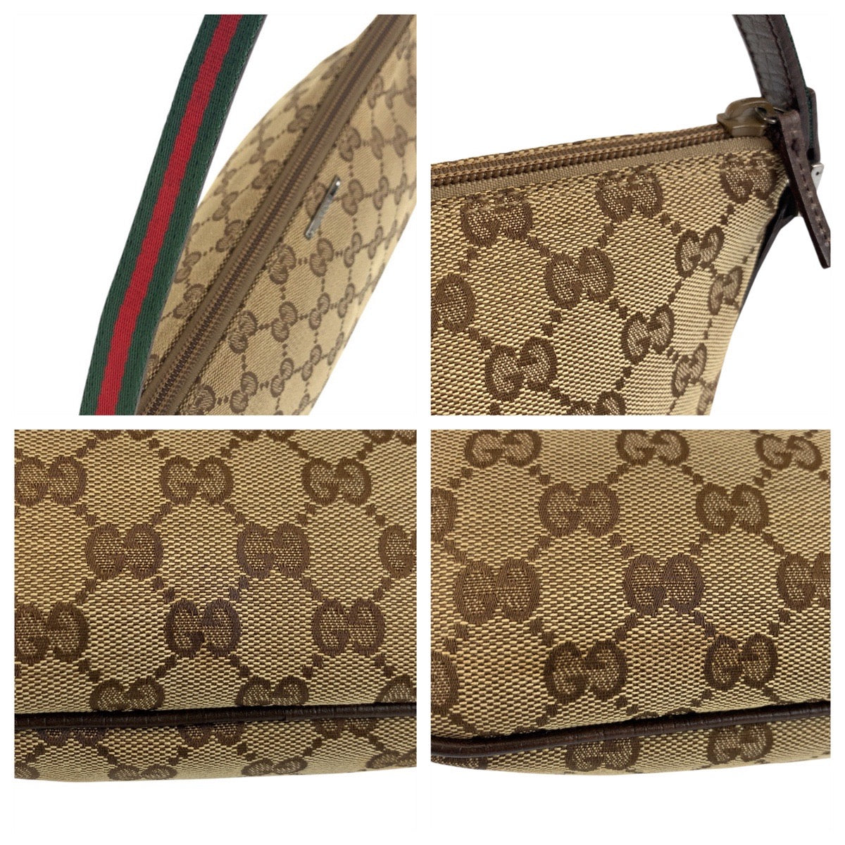 GUCCI Handbag 141809 GG canvas Beige SilverMetal Handbag accessory pouch Sherry line Women Used Authentic