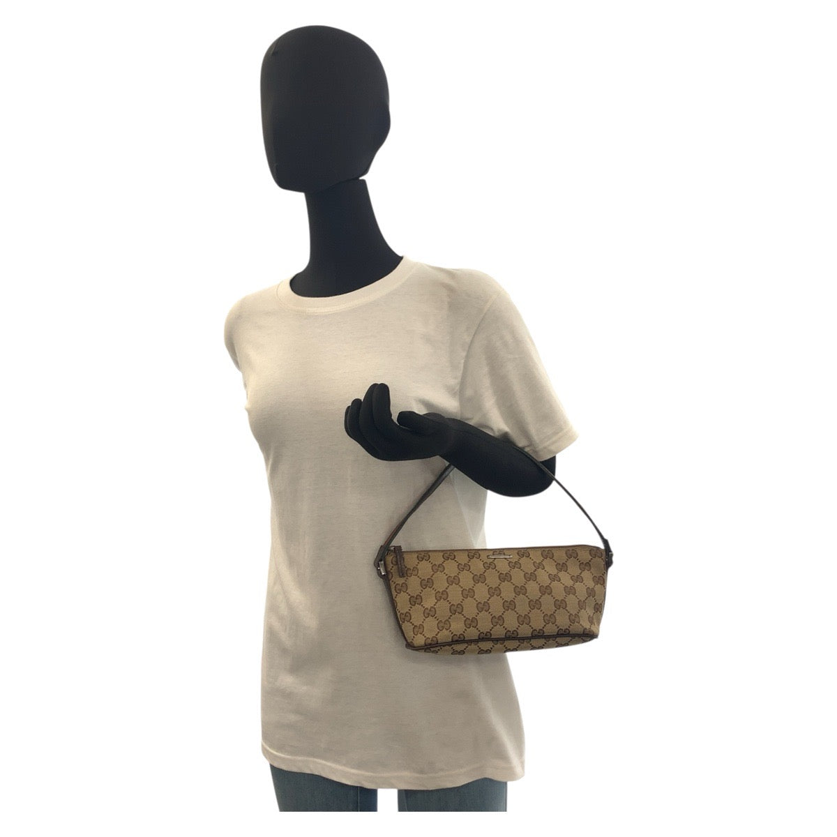 GUCCI Handbag 141809 GG canvas Beige SilverMetal Handbag accessory pouch Sherry line Women Used Authentic