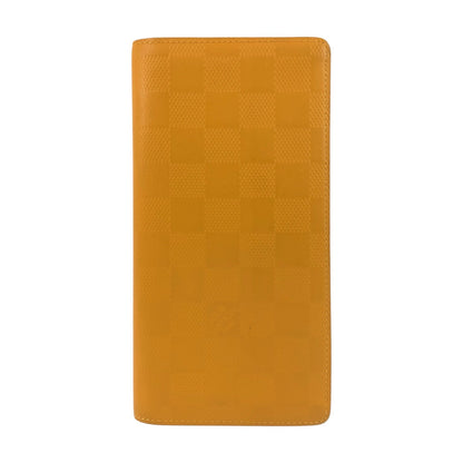 LOUIS VUITTON Long Wallet Purse N63146 leather Solar Yellow SilverMetal Long Wallet Purse Damier Anfini Portefeuille Braza mens Used Authentic