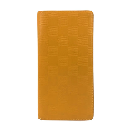 LOUIS VUITTON Long Wallet Purse N63146 leather Solar Yellow SilverMetal Long Wallet Purse Damier Anfini Portefeuille Braza mens Used Authentic