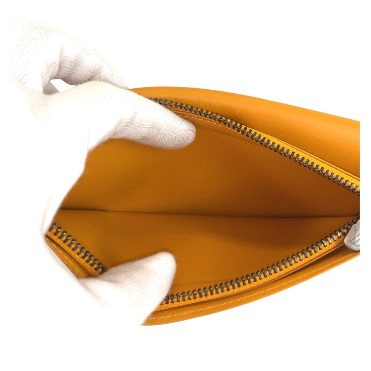 LOUIS VUITTON Long Wallet Purse N63146 leather Solar Yellow SilverMetal Long Wallet Purse Damier Anfini Portefeuille Braza mens Used Authentic