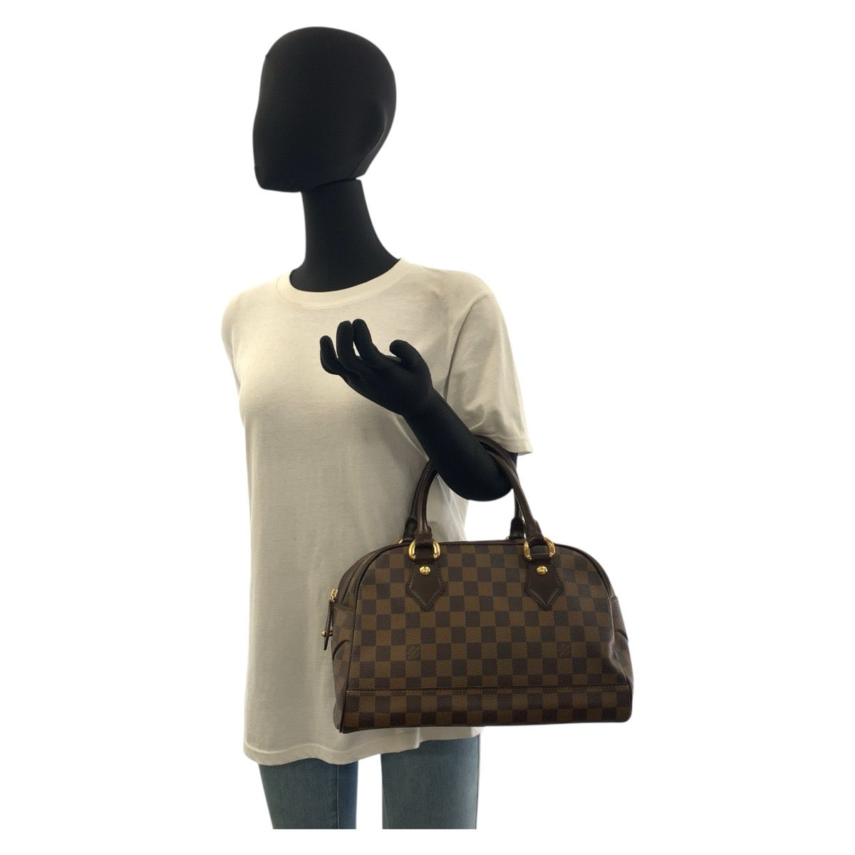 LOUIS VUITTON Handbag N60008 PVC Brown Gold Metal Damier Duomo Women Used Authentic
