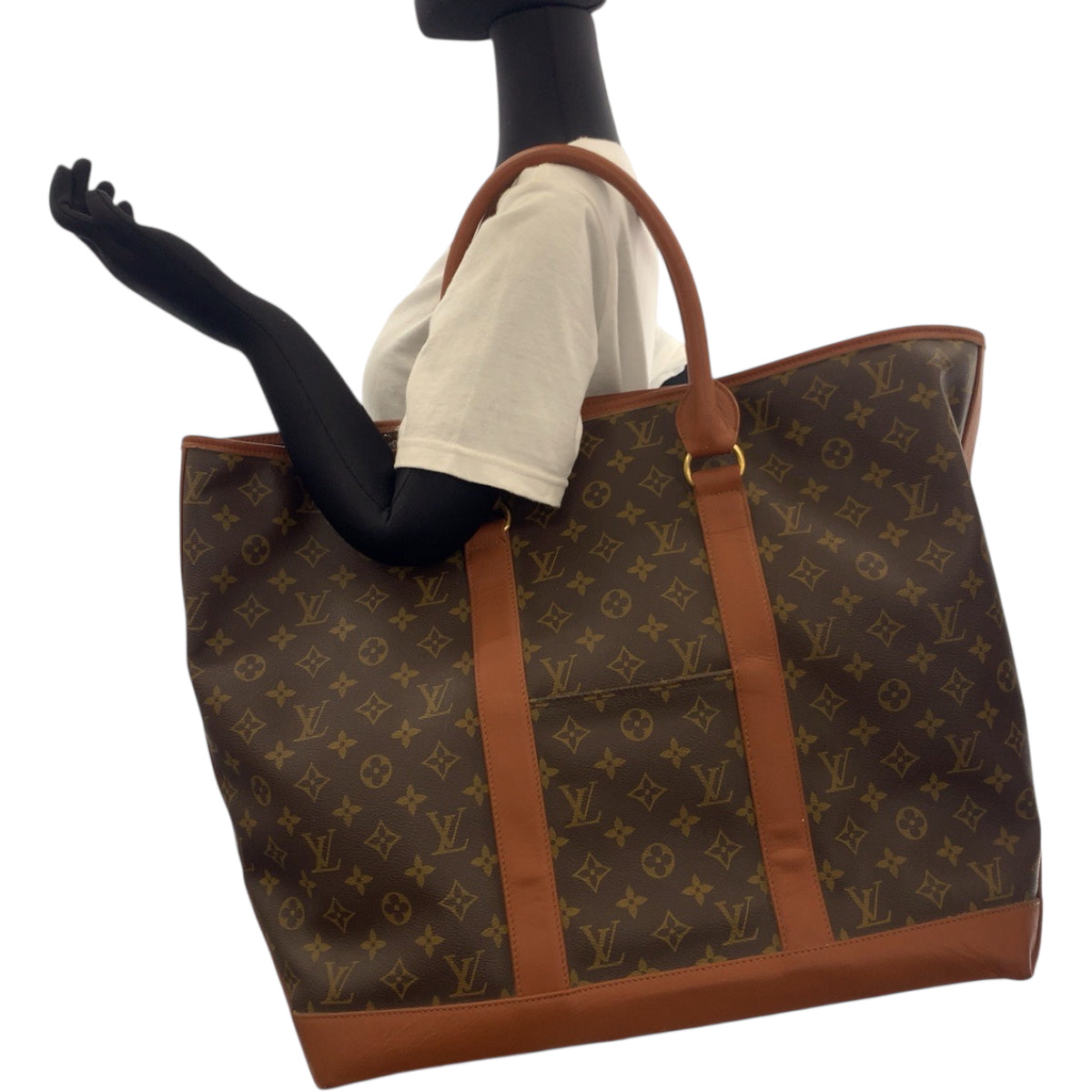 LOUIS VUITTON Tote Bag M42420 PVC Brown Gold Metal Tote Bag Shoulder Bag Monogram Sac Weekend GM mens Used Authentic