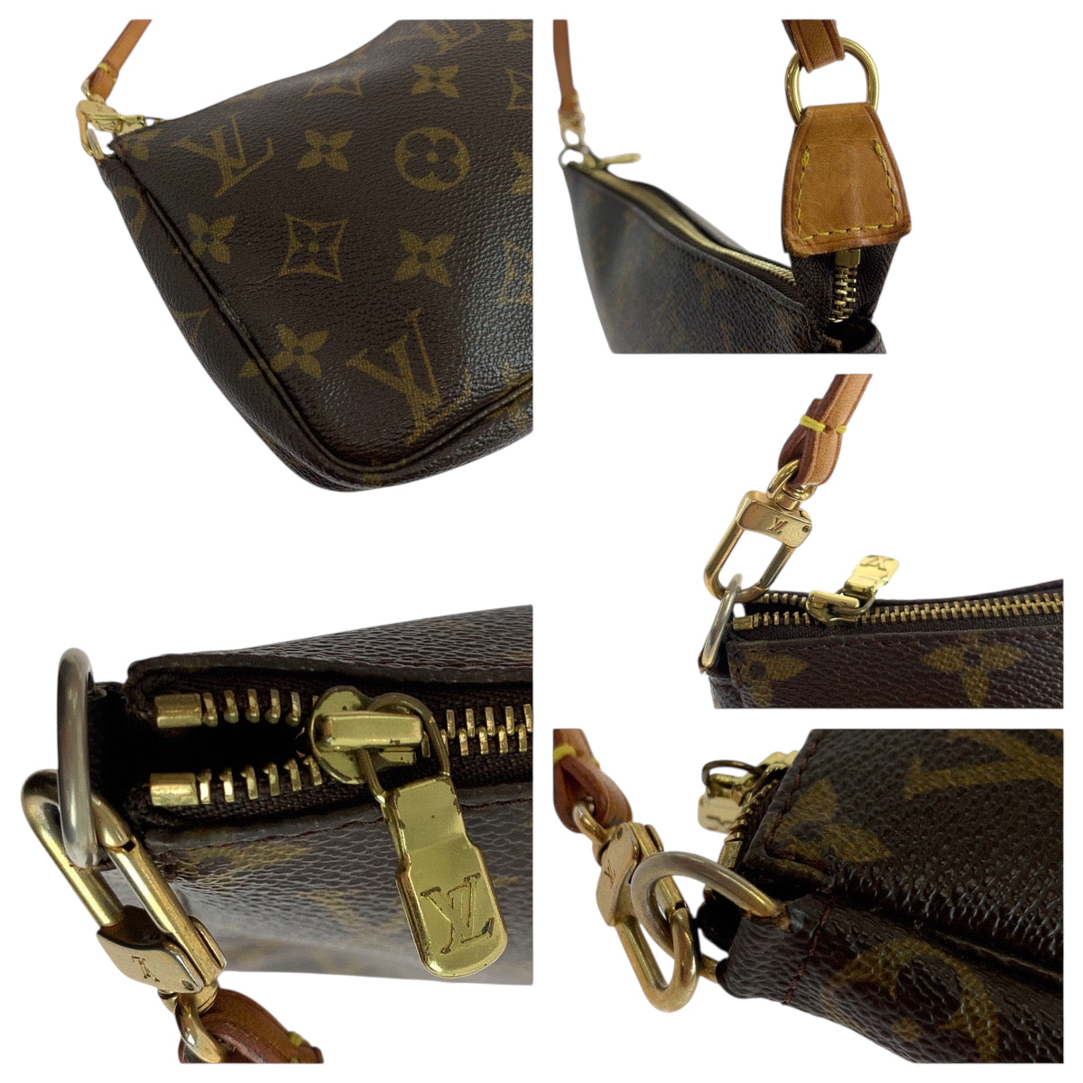 LOUIS VUITTON Handbag M51980 PVC Brown Gold Metal Handbag accessory pouch Monogram Pochette Accessoires Women Used Authentic