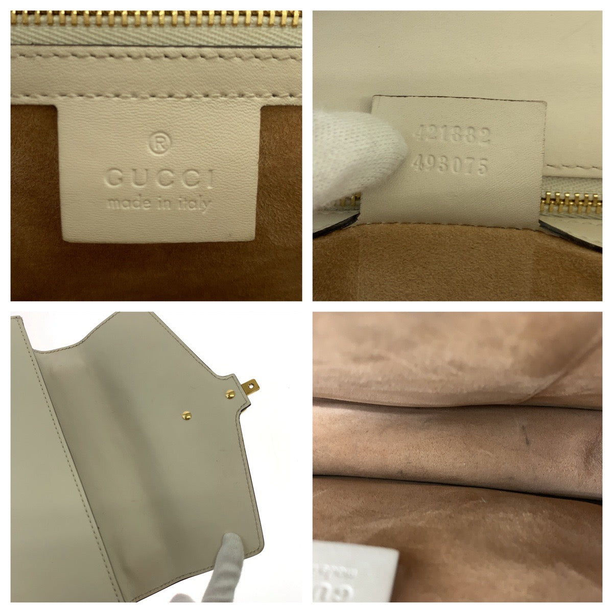 GUCCI Shoulder Bag 421882 Calfskin Ivory Gold Metal Shoulder Bag handbag sherry line sylvie Women Used Authentic