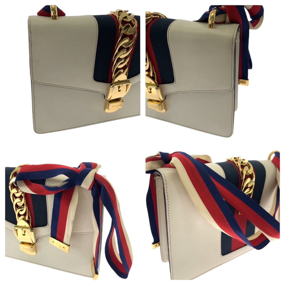 GUCCI Shoulder Bag 421882 Calfskin Ivory Gold Metal Shoulder Bag handbag sherry line sylvie Women Used Authentic