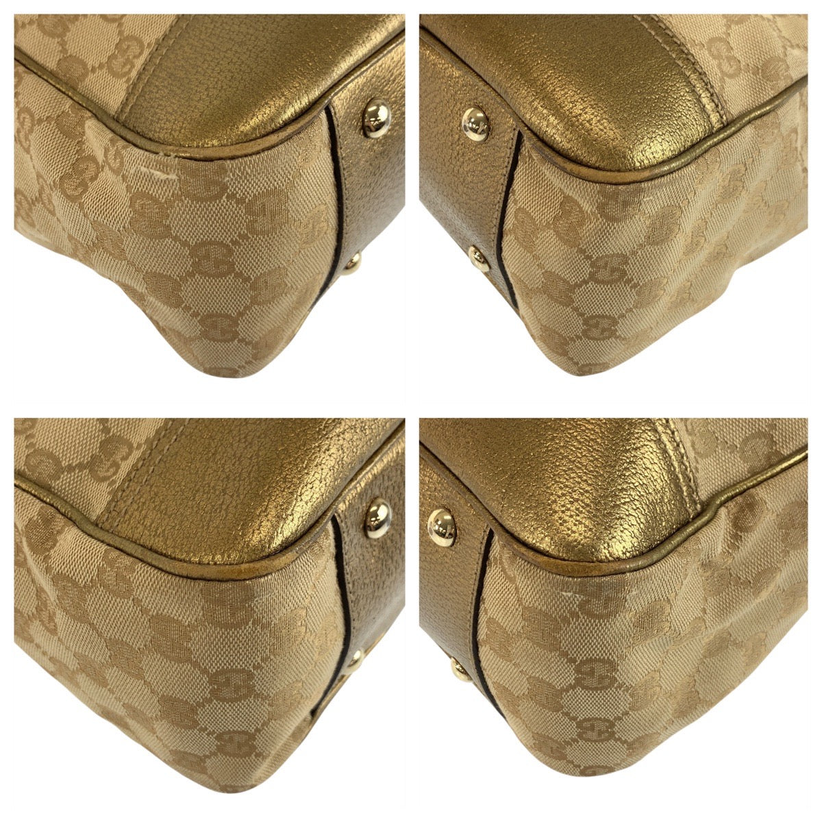 GUCCI Tote Bag 163805 GG canvas, leather Beige gold Tote Bag Shoulder Bag Pretty Women Used Authentic