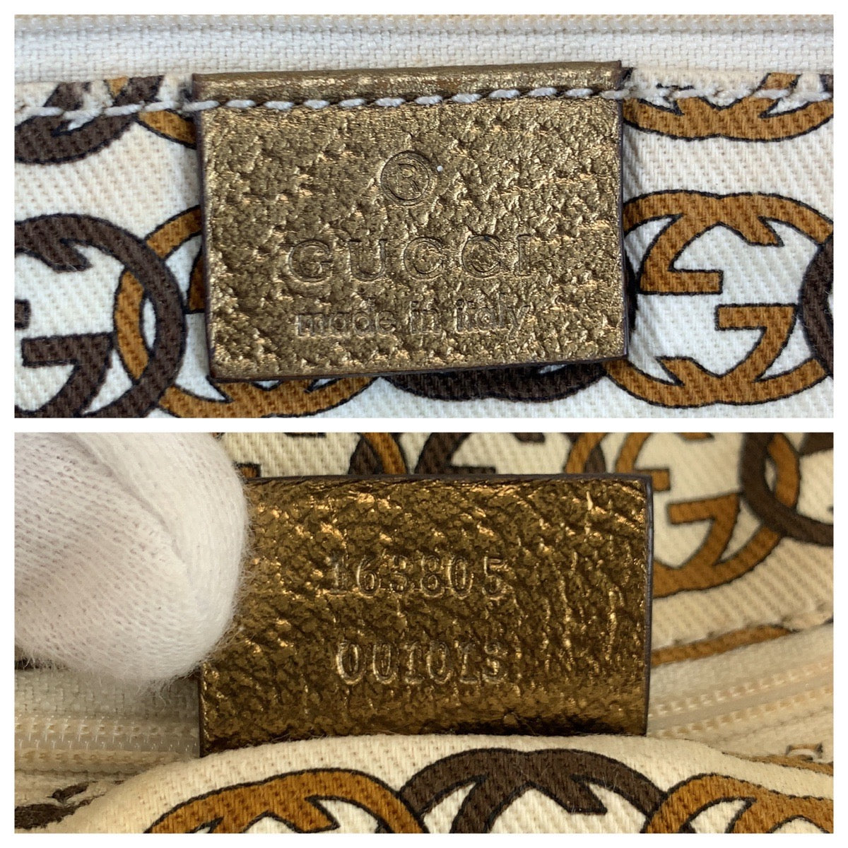GUCCI Tote Bag 163805 GG canvas, leather Beige gold Tote Bag Shoulder Bag Pretty Women Used Authentic