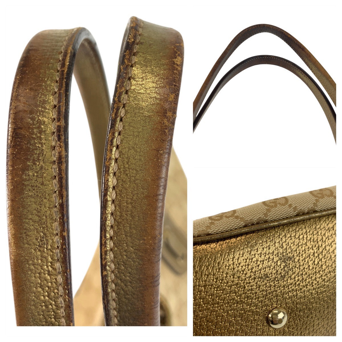 GUCCI Tote Bag 163805 GG canvas, leather Beige gold Tote Bag Shoulder Bag Pretty Women Used Authentic