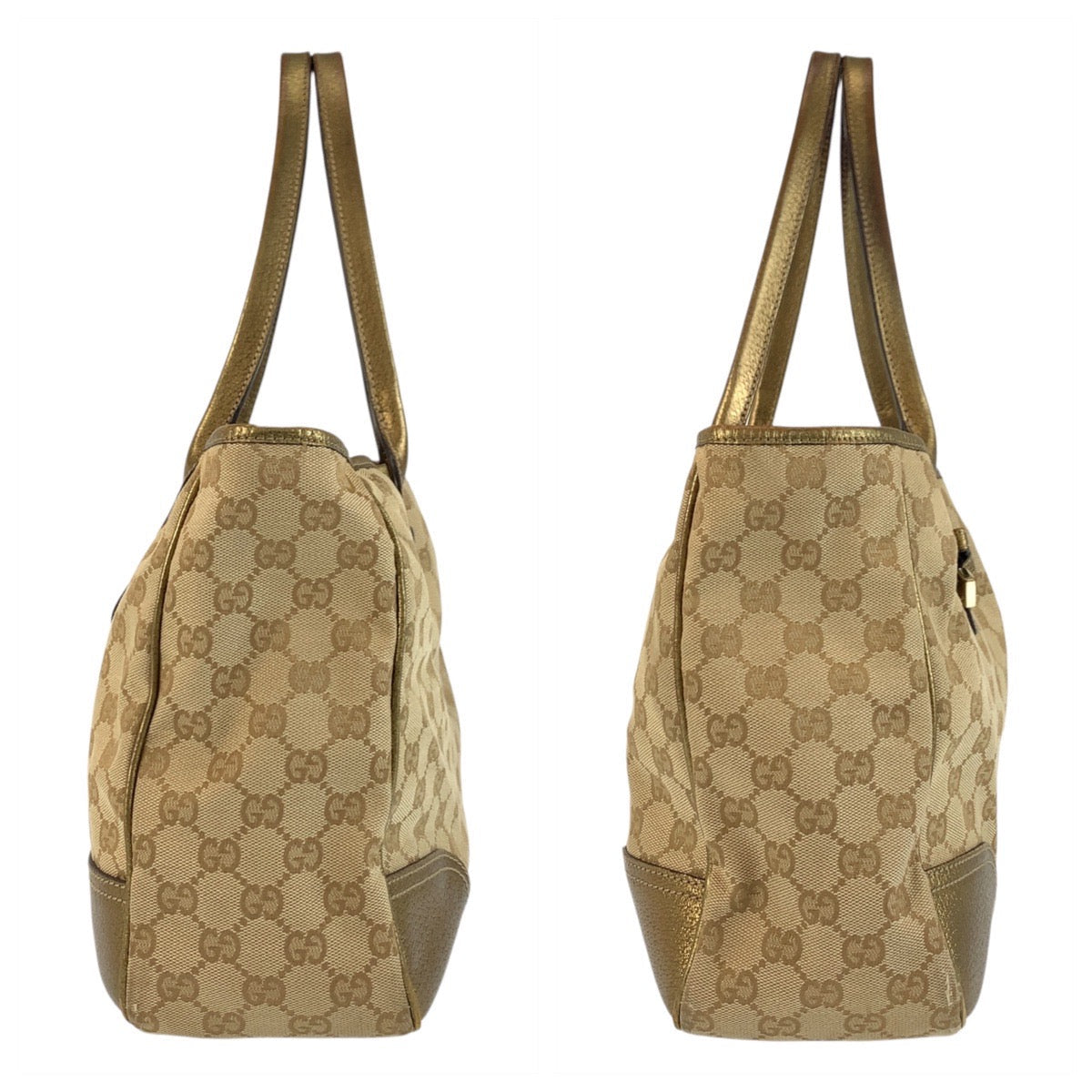 GUCCI Tote Bag 163805 GG canvas, leather Beige gold Tote Bag Shoulder Bag Pretty Women Used Authentic