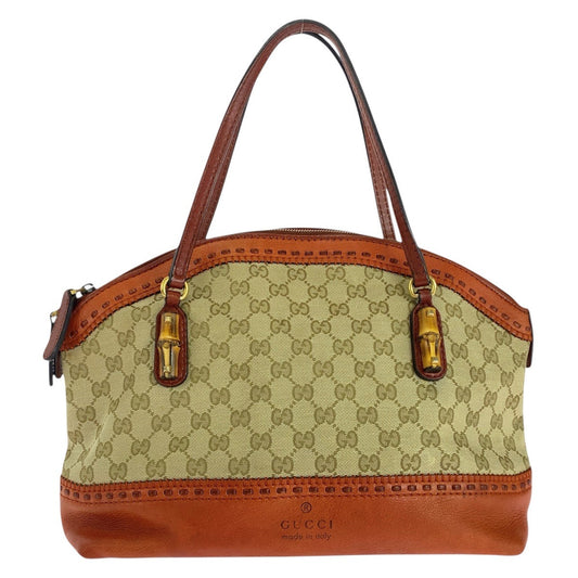 GUCCI Handbag 339002 GG canvas, leather Beige Orange Gold Metal Handbag Shoulder Bag Bamboo Women Used Authentic