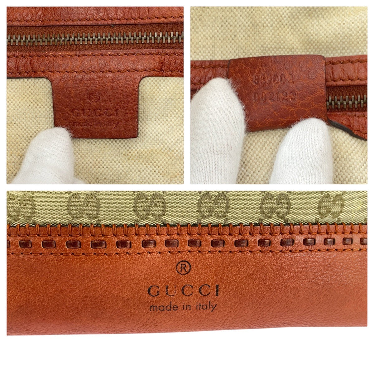 GUCCI Handbag 339002 GG canvas, leather Beige Orange Gold Metal Handbag Shoulder Bag Bamboo Women Used Authentic