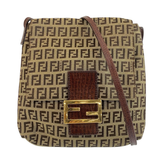 FENDI Shoulder Bag 8BT075 Canvas, Leather Beige Brown Gold Metal Shoulder Bag pochette Zucchino Women Used Authentic