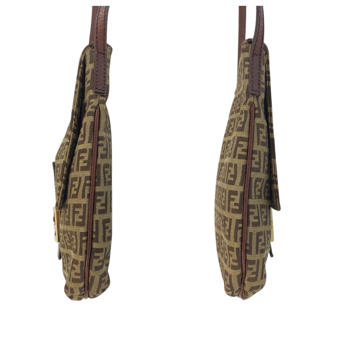 FENDI Shoulder Bag 8BT075 Canvas, Leather Beige Brown Gold Metal Shoulder Bag pochette Zucchino Women Used Authentic