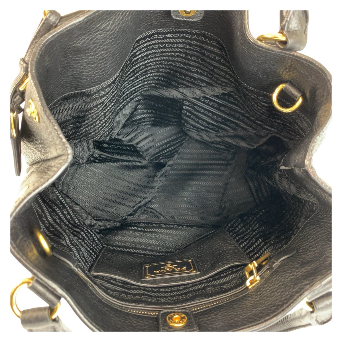 PRADA Tote Bag leather Black GoldMetal Tote Bag Shoulder Bag Vitterodino Women Used Authentic