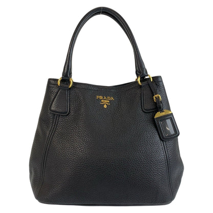 PRADA Tote Bag leather Black GoldMetal Tote Bag Shoulder Bag Vitterodino Women Used Authentic