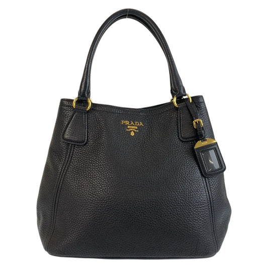 PRADA Tote Bag leather Black GoldMetal Tote Bag Shoulder Bag Vitterodino Women Used Authentic