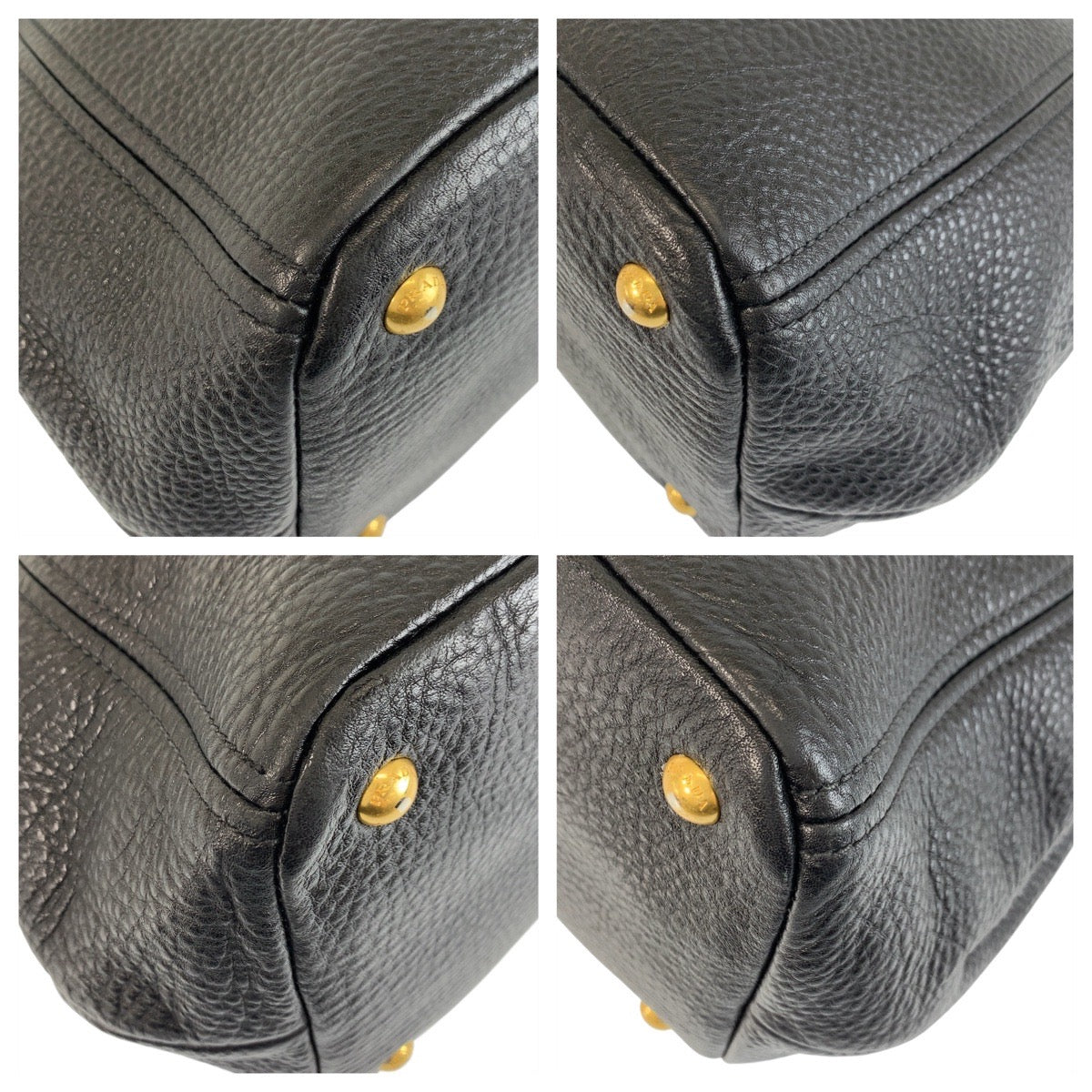 PRADA Tote Bag leather Black GoldMetal Tote Bag Shoulder Bag Vitterodino Women Used Authentic