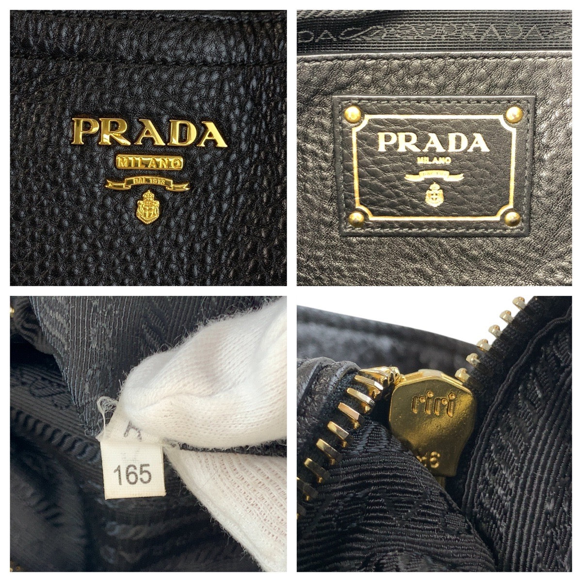 PRADA Tote Bag leather Black GoldMetal Tote Bag Shoulder Bag Vitterodino Women Used Authentic