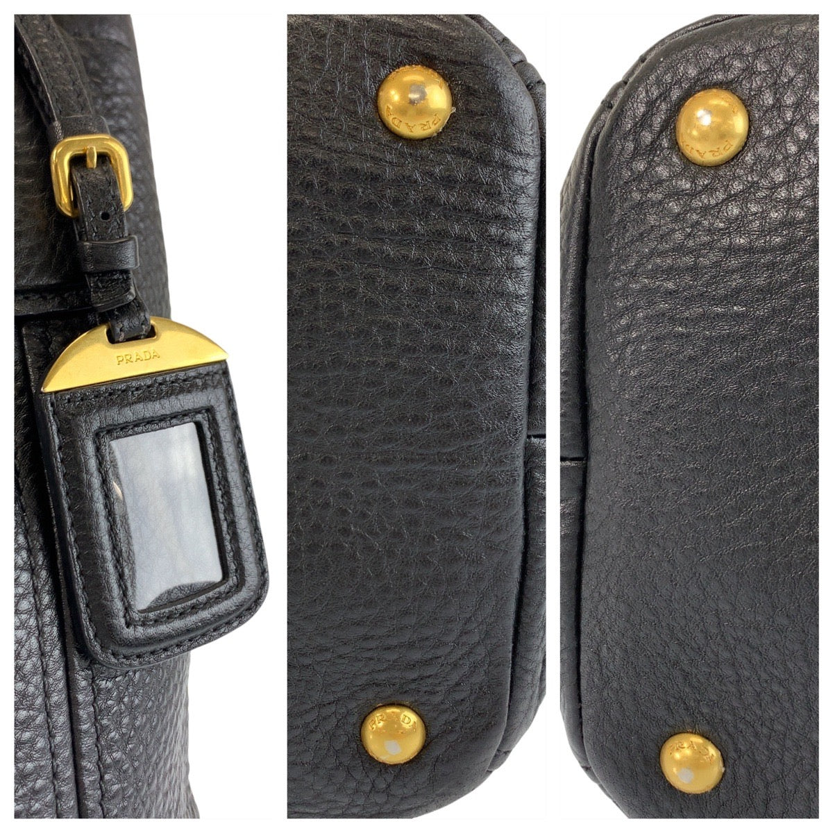 PRADA Tote Bag leather Black GoldMetal Tote Bag Shoulder Bag Vitterodino Women Used Authentic
