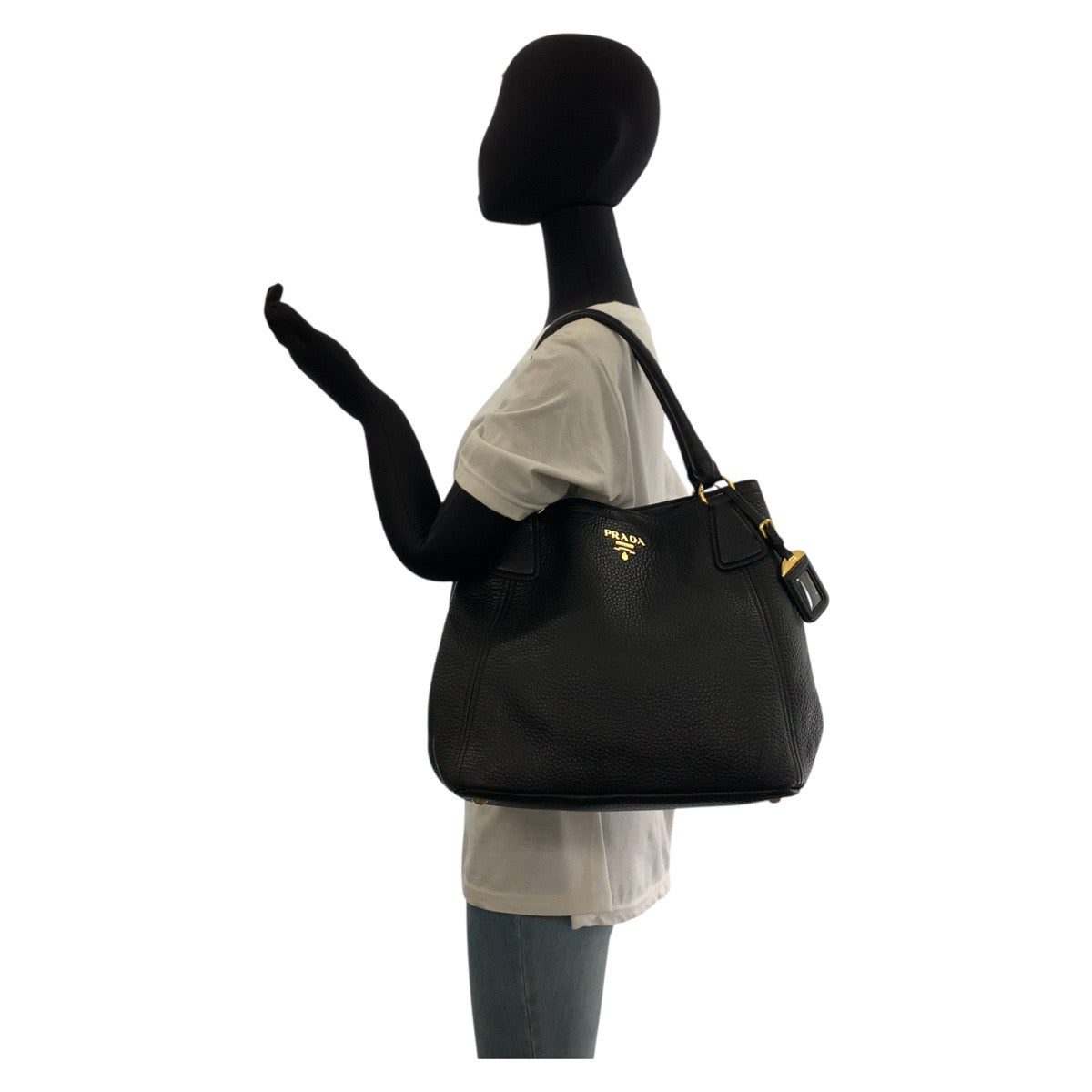 PRADA Tote Bag leather Black GoldMetal Tote Bag Shoulder Bag Vitterodino Women Used Authentic
