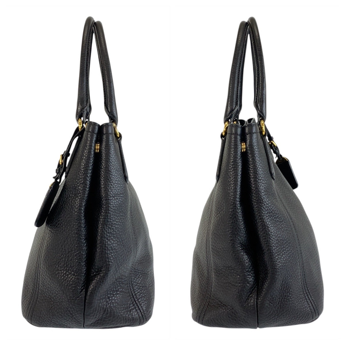 PRADA Tote Bag leather Black GoldMetal Tote Bag Shoulder Bag Vitterodino Women Used Authentic