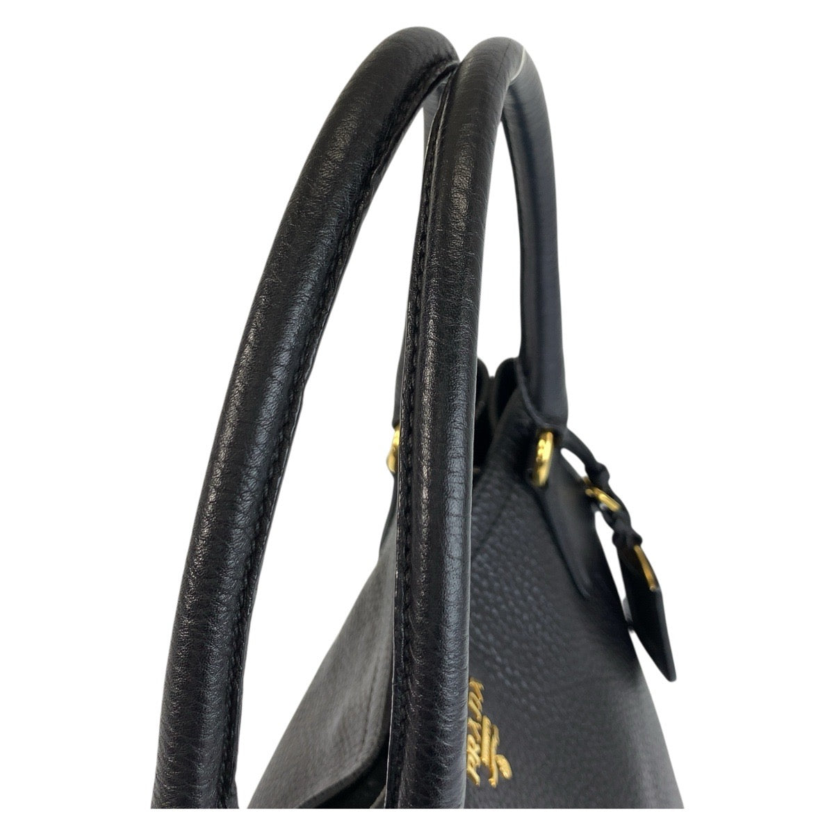 PRADA Tote Bag leather Black GoldMetal Tote Bag Shoulder Bag Vitterodino Women Used Authentic