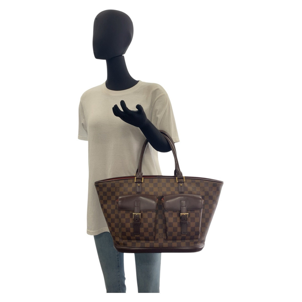 LOUIS VUITTON Tote Bag N51120 PVC, Leather Brown Gold Metal Tote Bag handbag Damier Manosque GM Women Used Authentic