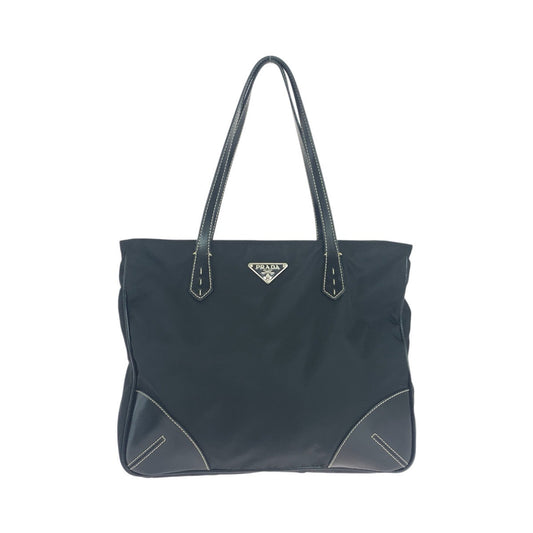 PRADA Tote Bag Nylon Black Silver Metal Test Triangle With logo
