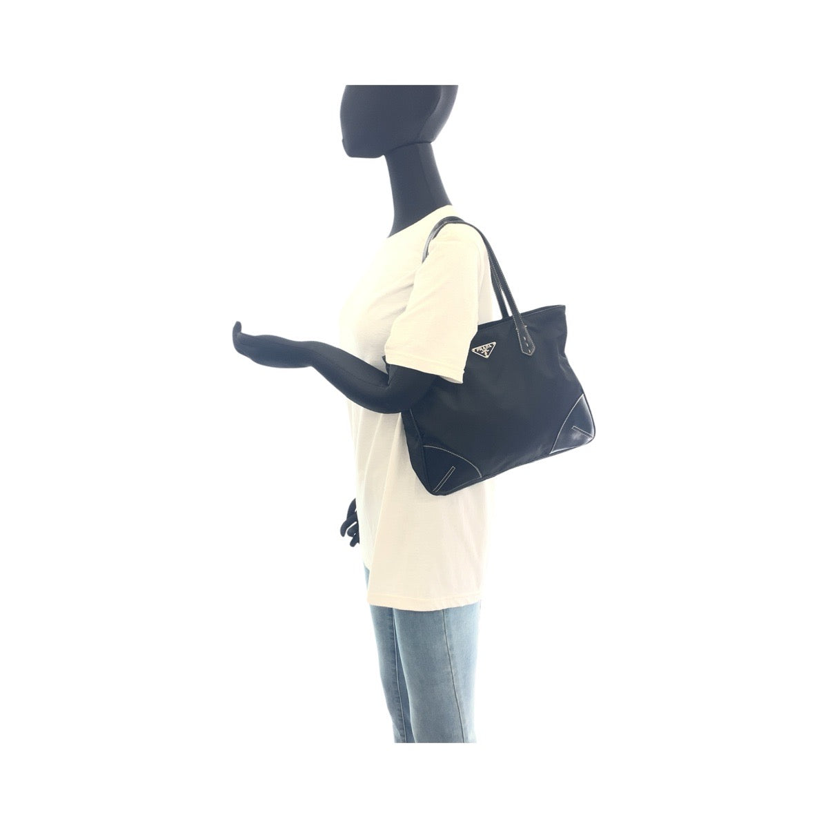 PRADA Tote Bag Nylon Black Silver Metal Test Triangle With logo