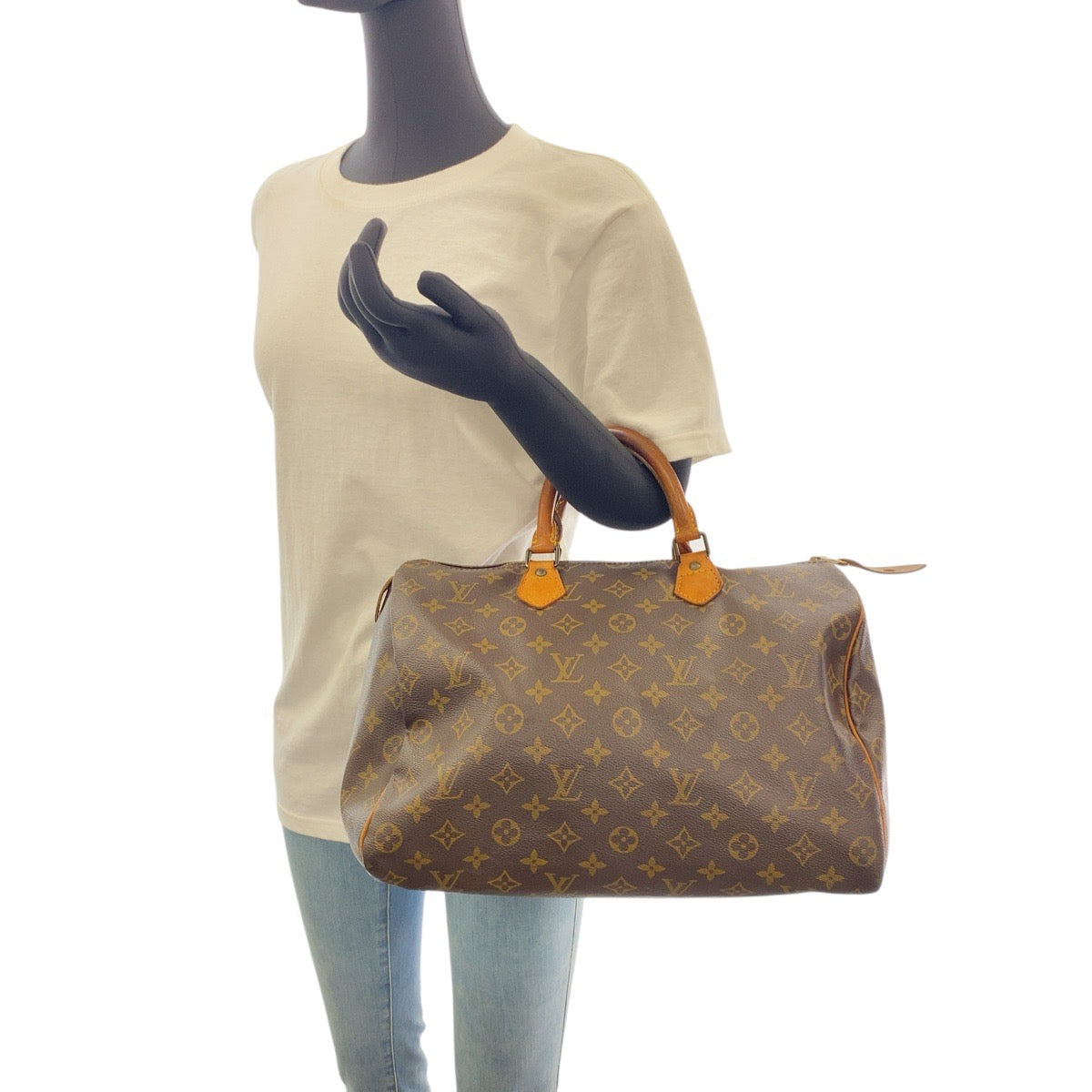 LOUIS VUITTON Handbag M41524 PVC Brown Gold Metal Handbag Boston Duffel bag Monogram Speedy 35 Women Used Authentic