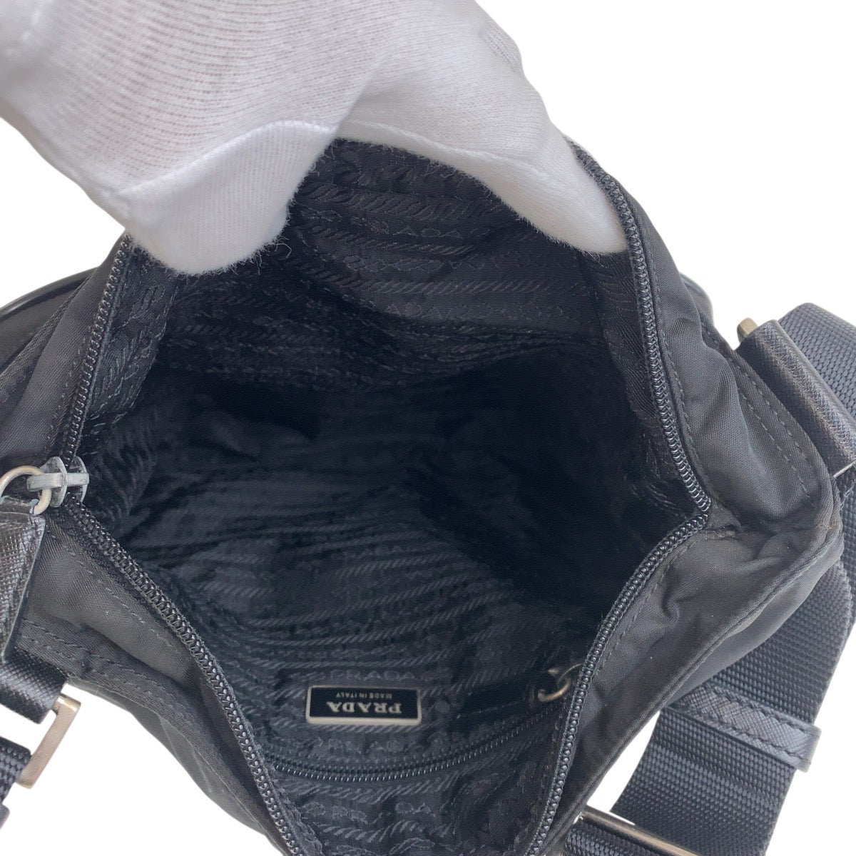 PRADA Shoulder Bag Nylon Black SilverMetal Test Triangle With logo