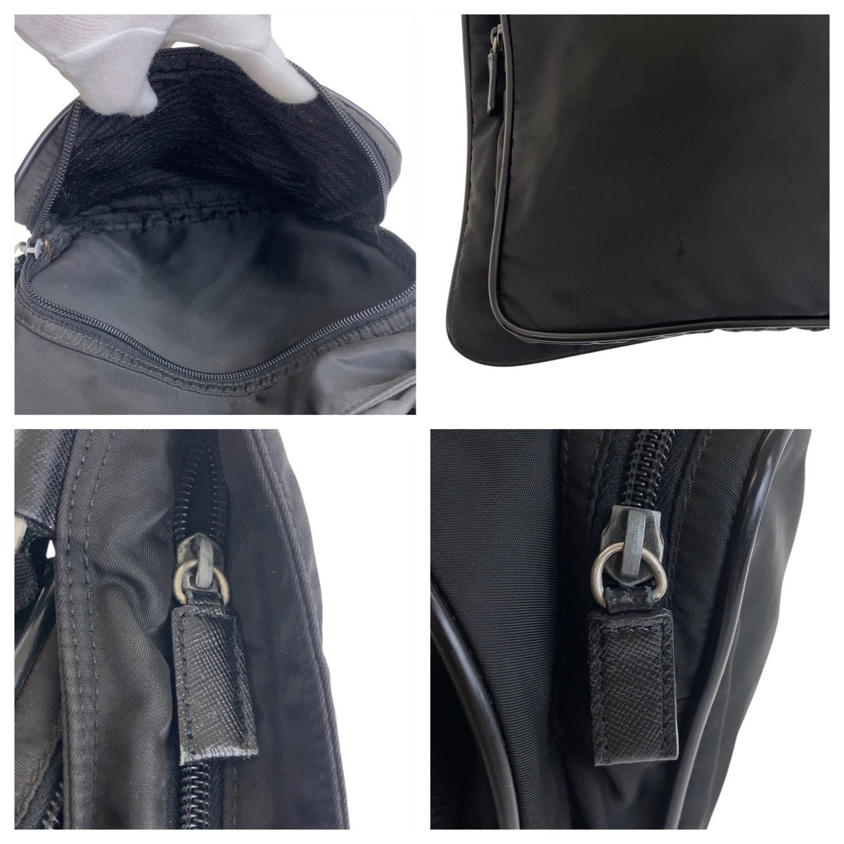 PRADA Shoulder Bag Nylon Black SilverMetal Test Triangle With logo