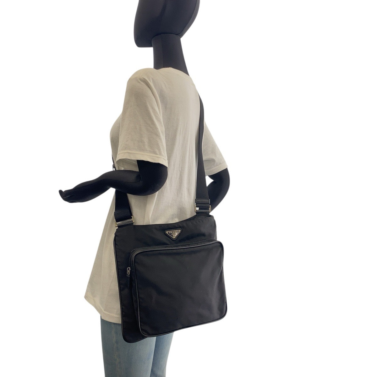 PRADA Shoulder Bag Nylon Black SilverMetal Test Triangle With logo