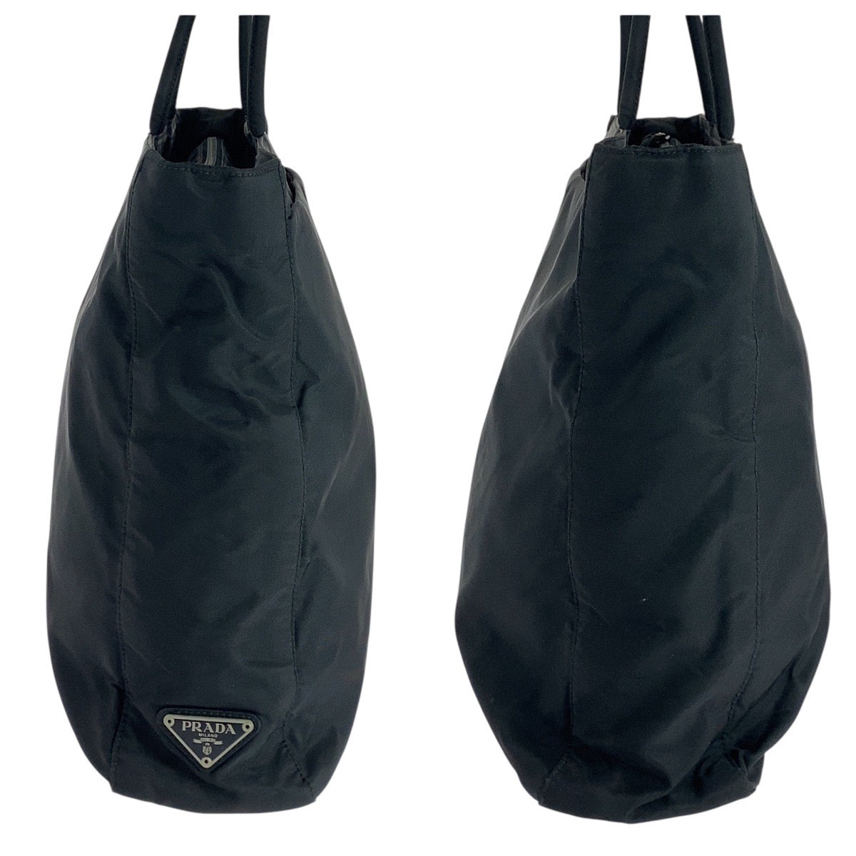PRADA Shoulder Bag Nylon Black SilverMetal Test Triangle With logo Women Used Authentic