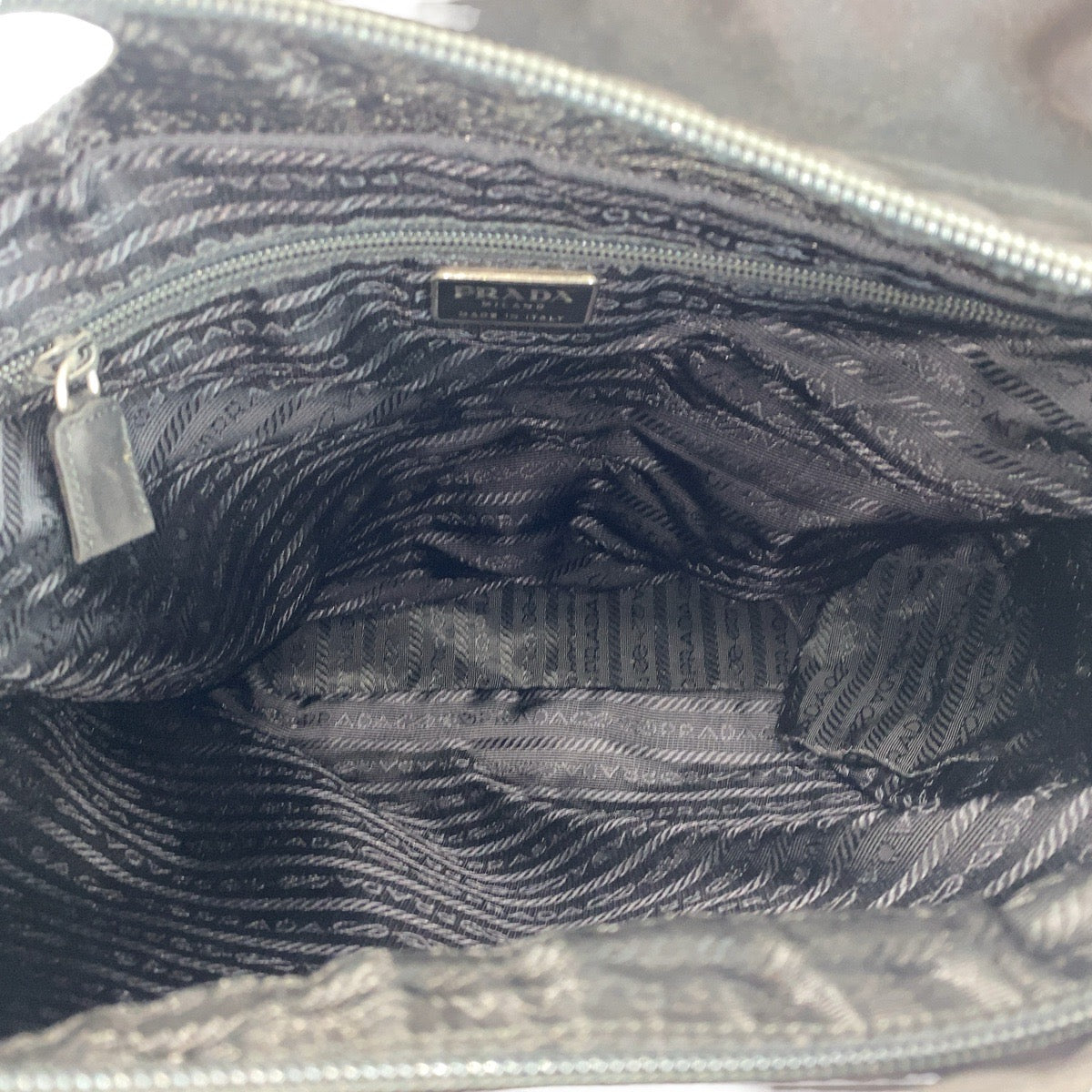 PRADA Shoulder Bag Nylon Black SilverMetal Test Triangle With logo Women Used Authentic