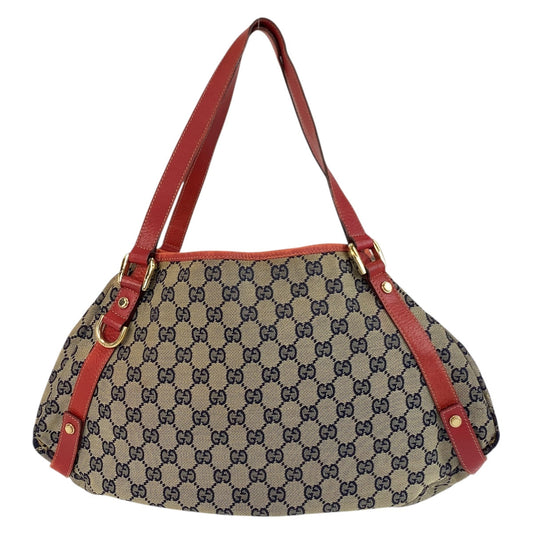 GUCCI Tote Bag 130736 GG canvas Gray Red Gold Metal Abbey